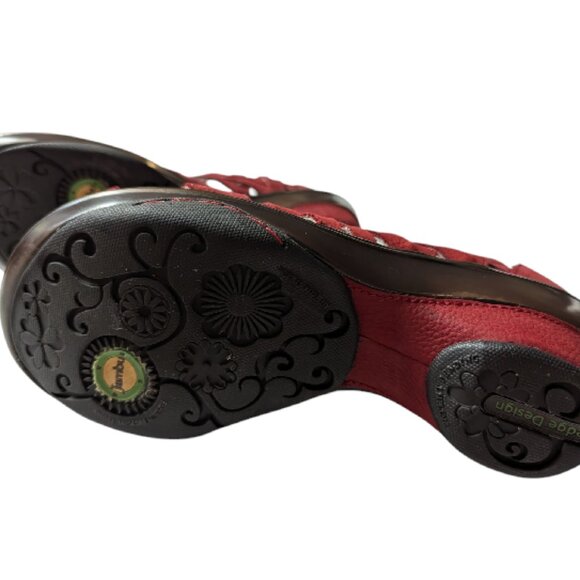 JAMBU Women's Red Leather Sugar Strappy Peep-Toe Back-Zipper Heel Sandals Size 6 - Picture 7 of 8